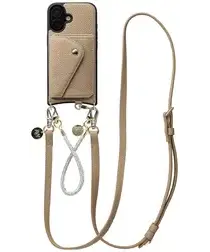 AVY Apple iPhone 16 Beige Leren Hoesje met Wallet & Koord Leather and Silver afbeelding