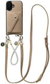 AVY Apple iPhone 16 Beige Leren Hoesje met Wallet & Koord Leather and Silver afbeelding
