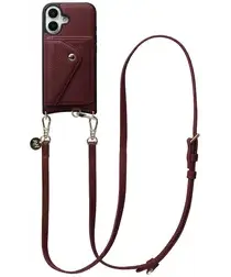 AVY Apple iPhone 16 Burgundy Leren Hoesje met Wallet & Koord Long Leather afbeelding