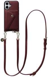 AVY Apple iPhone 16 Burgundy Leren Hoesje met Wallet & Koord Long Leather