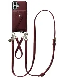 AVY Apple iPhone 16 Burgundy Leren Hoesje met Wallet & Koord Leather Set afbeelding