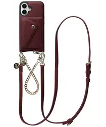 AVY Apple iPhone 16 Burgundy Leren Hoesje met Wallet & Koord Leather and Gold afbeelding