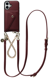 AVY Apple iPhone 16 Burgundy Leren Hoesje met Wallet & Koord Leather and Gold afbeelding