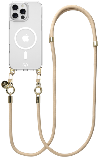 AVY Apple iPhone 16 Pro Hoesje met Koord & MagSafe 130CM Tressé Beige afbeelding 1