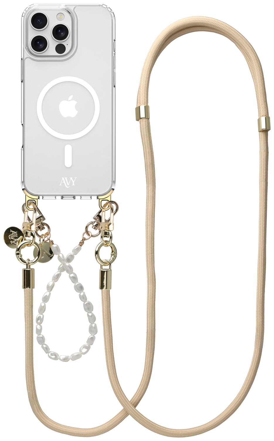AVY Apple iPhone 16 Pro Hoesje met Koord & MagSafe Set Pearl & Rope Beige afbeelding 1
