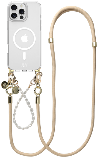 AVY Apple iPhone 16 Pro Hoesje met Koord & MagSafe Set Pearl & Rope Beige afbeelding 1