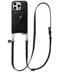 AVY Apple iPhone 16 Pro Zwart Leren Hoesje met Wallet & Koord Long Leather afbeelding