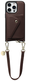 AVY Apple iPhone 16 Pro Bruin Leren Hoesje met Wallet & Koord Short Leather afbeelding