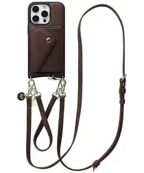 AVY Apple iPhone 16 Pro Bruin Leren Hoesje met Wallet & Koord Leather Set afbeelding