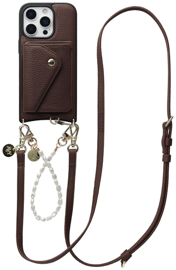 AVY Apple iPhone 16 Pro Bruin Leren Hoesje met Wallet & Koord Leather and Pearls afbeelding 1