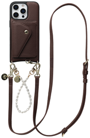 AVY Apple iPhone 16 Pro Bruin Leren Hoesje met Wallet & Koord Leather and Pearls afbeelding