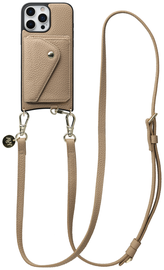 AVY Apple iPhone 16 Pro Beige Leren Hoesje met Wallet & Koord Long Leather