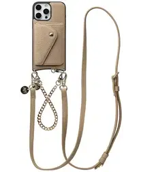 AVY Apple iPhone 16 Pro Beige Leren Hoesje met Wallet & Koord Leather and Gold afbeelding