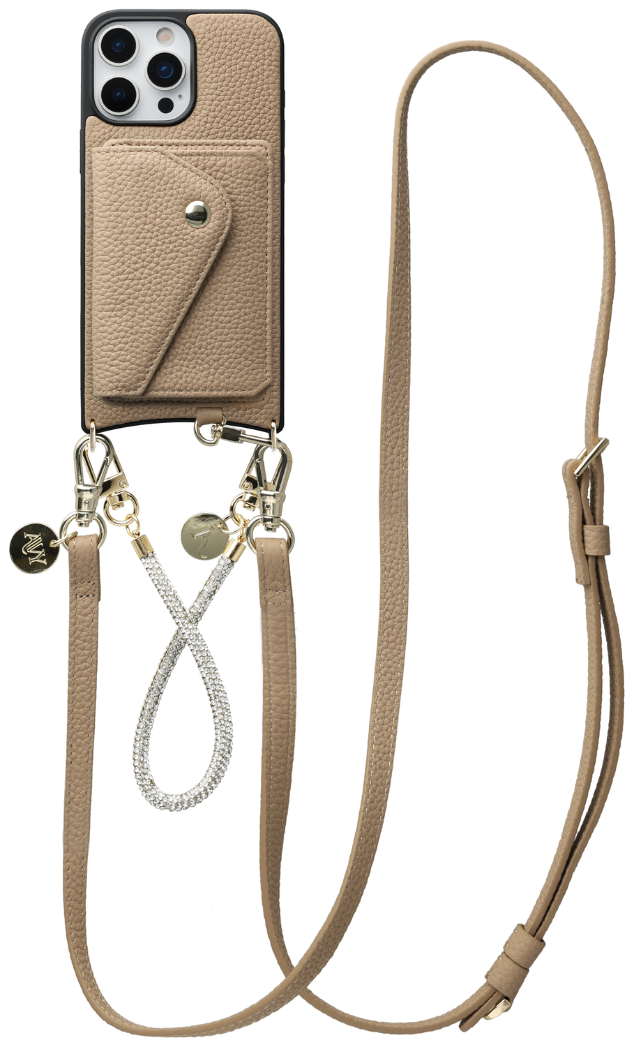 AVY Apple iPhone 16 Pro Beige Leren Hoesje met Wallet & Koord Leather and Silver afbeelding 1