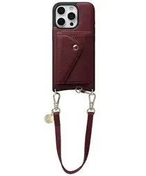 AVY Apple iPhone 16 Pro Burgundy Leren Hoesje met Wallet & Koord Short Leather afbeelding