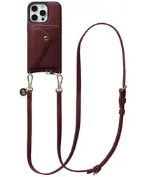 AVY Apple iPhone 16 Pro Burgundy Leren Hoesje met Wallet & Koord Long Leather afbeelding