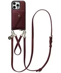 AVY Apple iPhone 16 Pro Burgundy Leren Hoesje met Wallet & Koord Leather Set afbeelding