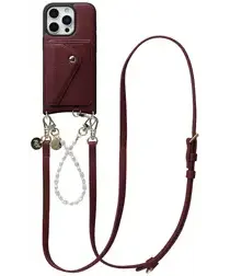 AVY Apple iPhone 16 Pro Rood Leren Hoesje met Wallet & Koord Leather and Pearls afbeelding