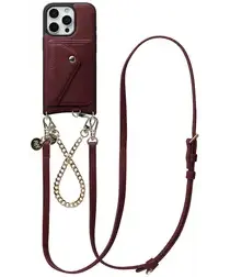AVY Apple iPhone 16 Pro Rood Leren Hoesje met Wallet & Koord Leather and Gold afbeelding