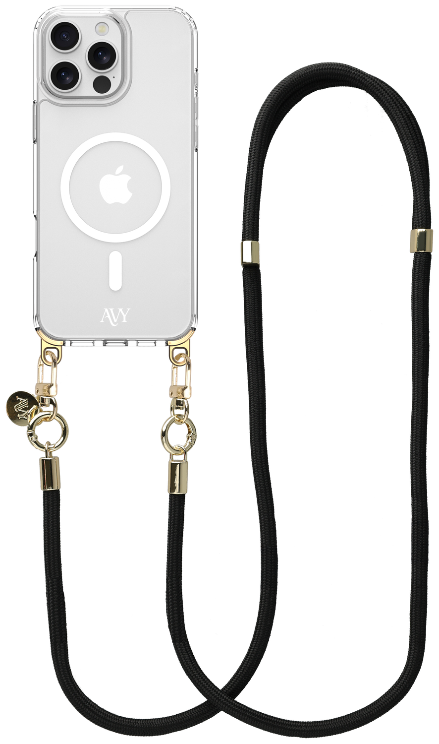 AVY Apple iPhone 16 Pro Max Hoesje met Koord & MagSafe 130CM Tressé Black afbeelding 1