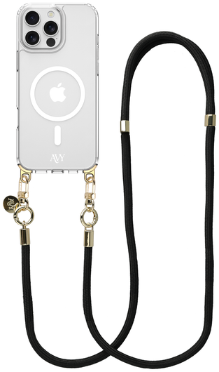 AVY Apple iPhone 16 Pro Max Hoesje met Koord & MagSafe 130CM Tressé Black afbeelding 1
