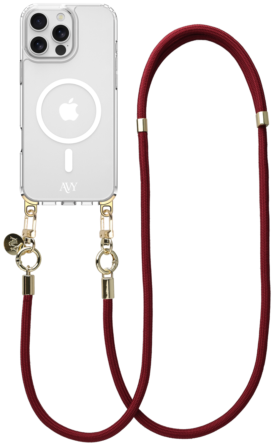 AVY Apple iPhone 16 Pro Max Hoesje met Koord & MagSafe 130CM Tressé Red afbeelding 1