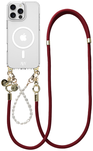 AVY Apple iPhone 16 Pro Max Hoesje met Koord & MagSafe Set Pearl & Rope Burgundy afbeelding 1