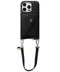 AVY Apple iPhone 16 Pro Max Zwart Leren Hoesje met Wallet & Koord Short Leather afbeelding