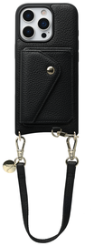 AVY Apple iPhone 16 Pro Max Zwart Leren Hoesje met Wallet & Koord Short Leather afbeelding
