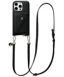 AVY Apple iPhone 16 Pro Max Zwart Leren Hoesje met Wallet & Koord Long Leather afbeelding