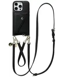 AVY Apple iPhone 16 Pro Max Zwart Leren Hoesje met Wallet & Koord Leather Set afbeelding