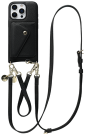 AVY Apple iPhone 16 Pro Max Zwart Leren Hoesje met Wallet & Koord Leather Set afbeelding