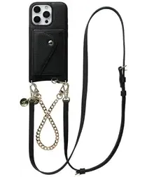 AVY Apple iPhone 16 Pro Max Zwart Leren Hoesje Wallet & Koord Leather and Gold afbeelding