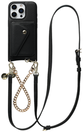 AVY Apple iPhone 16 Pro Max Zwart Leren Hoesje Wallet & Koord Leather and Gold afbeelding