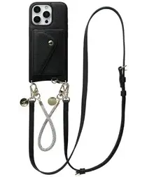 AVY Apple iPhone 16 Pro Max Zwart Leren Hoesje Wallet & Koord Leather and Silver afbeelding