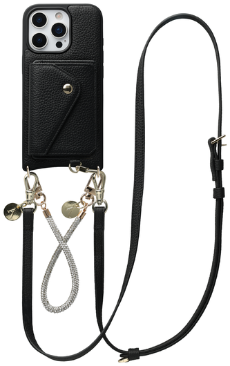 AVY Apple iPhone 16 Pro Max Zwart Leren Hoesje Wallet & Koord Leather and Silver afbeelding 1