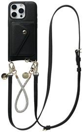 AVY Apple iPhone 16 Pro Max Zwart Leren Hoesje Wallet & Koord Leather and Silver afbeelding