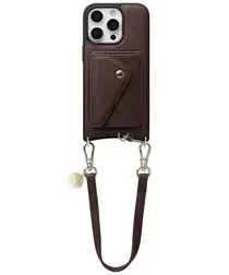 AVY Apple iPhone 16 Pro Max Bruin Leren Hoesje met Wallet & Koord Short Leather afbeelding