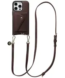AVY Apple iPhone 16 Pro Max Bruin Leren Hoesje met Wallet & Koord Long Leather afbeelding