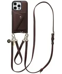AVY Apple iPhone 16 Pro Max Bruin Leren Hoesje met Wallet & Koord Leather Set afbeelding