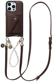 AVY Apple iPhone 16 Pro Max Bruin Leren Hoesje Wallet & Koord Leather and Pearls afbeelding