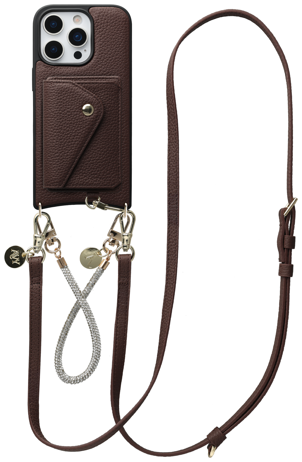 AVY Apple iPhone 16 Pro Max Bruin Leren Hoesje Wallet & Koord Leather and Silver afbeelding 1