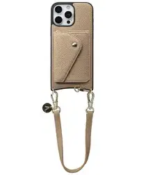 AVY Apple iPhone 16 Pro Max Beige Leren Hoesje met Wallet & Koord Short Leather afbeelding