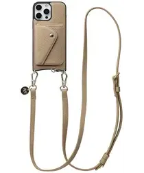 AVY Apple iPhone 16 Pro Max Beige Leren Hoesje met Wallet & Koord Long Leather afbeelding