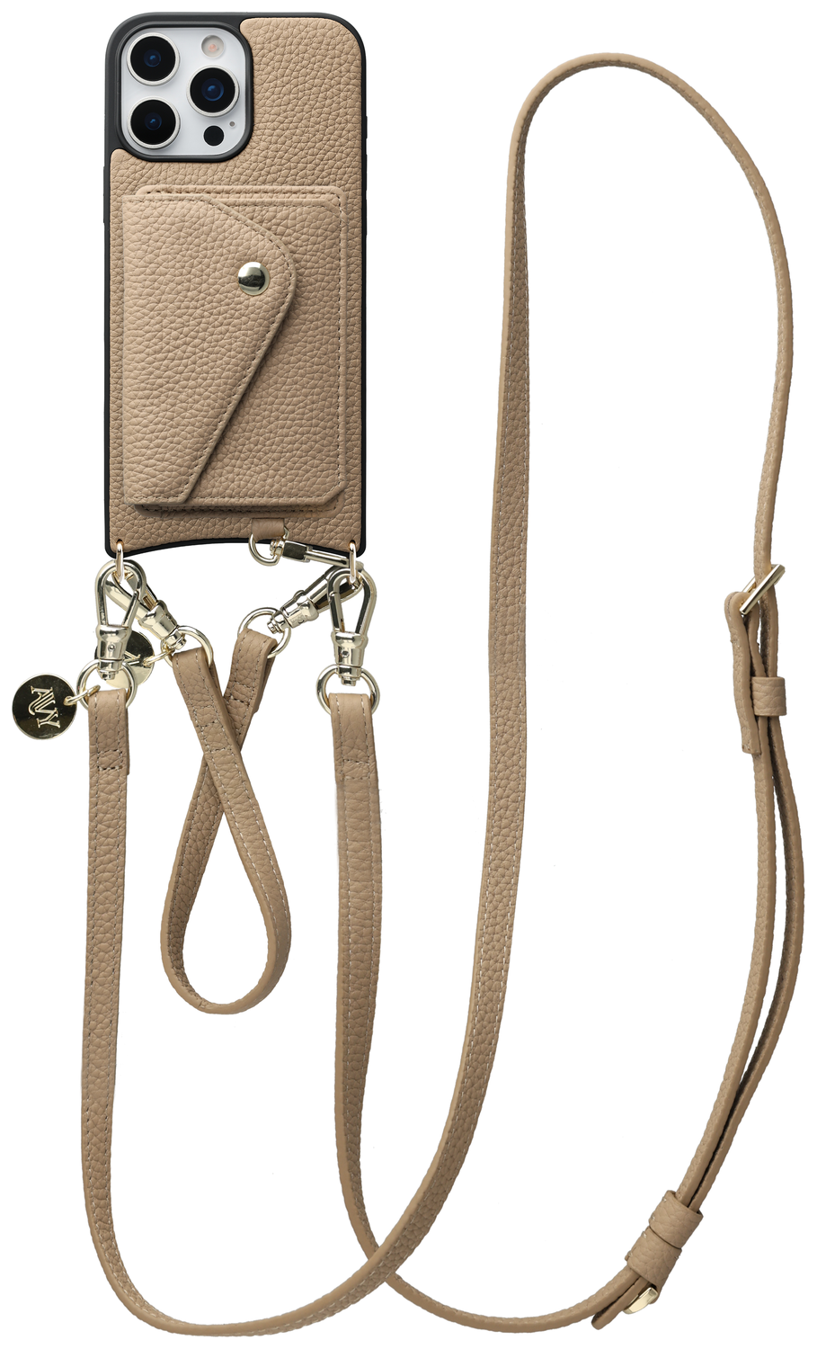 AVY Apple iPhone 16 Pro Max Beige Leren Hoesje met Wallet & Koord Leather Set afbeelding 1