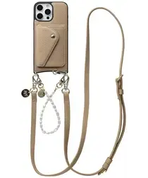 AVY Apple iPhone 16 Pro Max Beige Leren Hoesje Wallet & Koord Leather and Pearls afbeelding