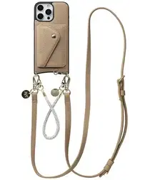 AVY Apple iPhone 16 Pro Max Beige Leren Hoesje Wallet & Koord Leather and Silver afbeelding