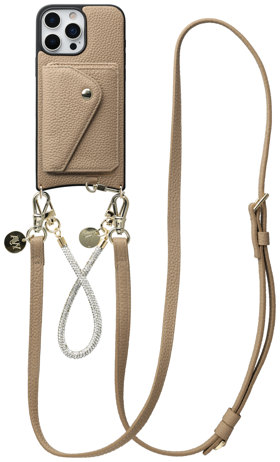 AVY Apple iPhone 16 Pro Max Beige Leren Hoesje Wallet & Koord Leather and Silver afbeelding 1