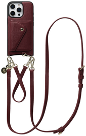 AVY Apple iPhone 16 Pro Max Burgundy Leren Hoesje met Wallet & Koord Leather Set