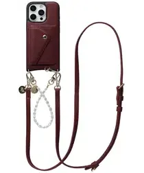 AVY Apple iPhone 16 Pro Max Rood Leren Hoesje Wallet & Koord Leather and Pearls afbeelding